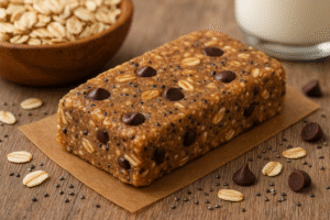 Homemade protein bar with oats and nut butter