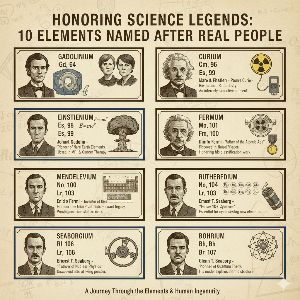 વિજ્ઞાનના સિતારાઓ: વ્યક્તિઓના નામ પરથી રાખવામાં આવેલા પ્રથમ 10 રાસાયણિક તત્વો